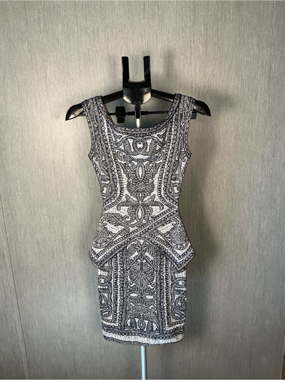 Herve Leger Black and White Embellished Peplum Bandage Mini Dress Size Small